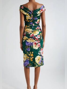 Dolce & Gabbana Dark Green Floral Ruched Maxi Dress